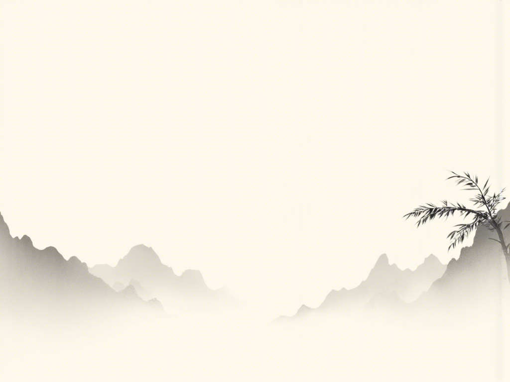 Traditional Chinese ink painting style wallpaper with minimalist mountains, bamboo, and flowing brush strokes on an off-white background